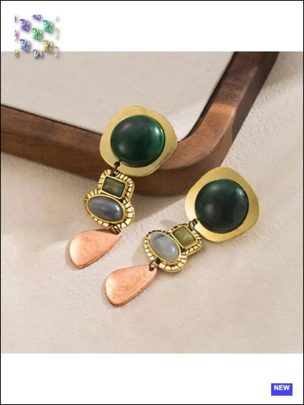 Vintage Boho Statement Dangle Earrings Antique Gold Bronze Resin Geometric Drop